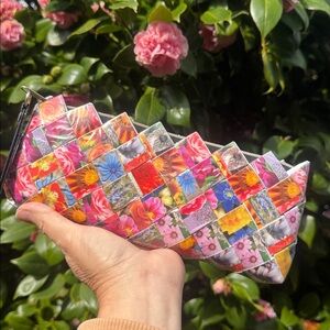 Nahui Ollin Unique Weaved Multicolored Floral
Paper Folding Wristlet Clutch